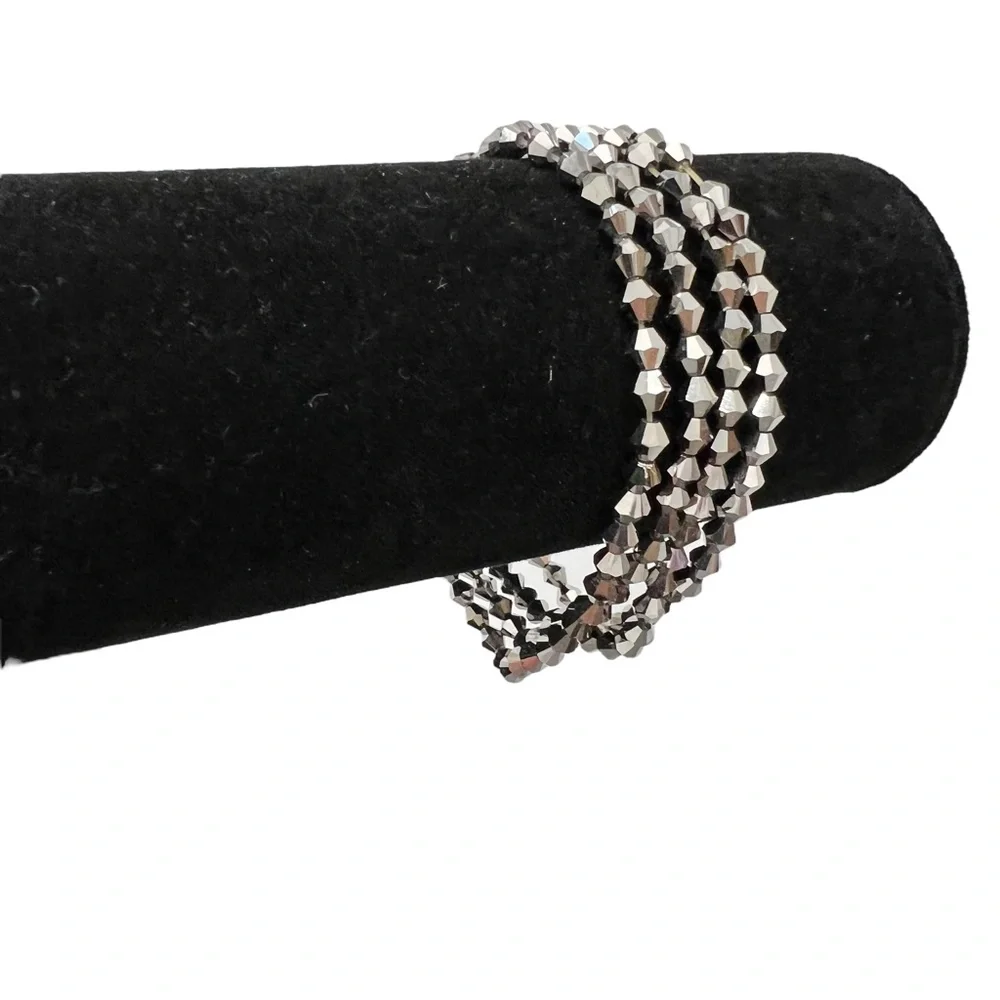 VINTAGE SILVER MIRRORED FACETED AURORA BOREALIS STRETCH BRACELET - SET OF 4
